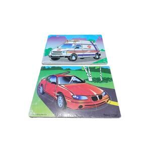 Melissa & Doug Wooden Hand Crafted 3+ Toddler Puzzles Ambulance & Sports Car